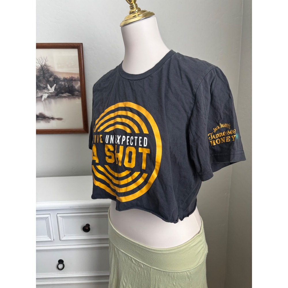 Jack Daniels Tennessee Honey Give Unexpected A Shot Raw Hem Crop Top Black M